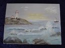 VINTAGE PAINTING ON CANVAS - LIGHTHOUSE- SEA &