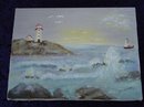 VINTAGE PAINTING ON CANVAS - LIGHTHOUSE- SEA &