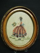 ANTIQUE NEEDLEWORK OVAL FRAME PICTURE #9