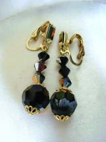 ART DECO - BLACK JET - GLASS DROP EARRINGS