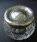 EDWARDIAN STERLING&CRYSTAL LIDED POT or JAR