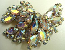 DECO IRIDESCENT RHINESTONE LARGE BROOCH