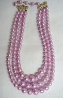 LOVELY VINTAGE 3 STRAND PINK FAUX PEARLS
