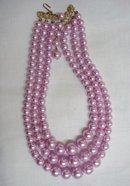 LOVELY VINTAGE 3 STRAND PINK FAUX PEARLS