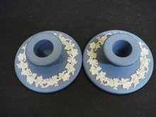 WEDGWOOD BLUE JASPERWARE CANDLE HOLDERS