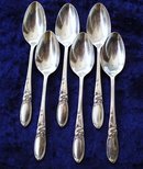 6 TINY SILVER COFFEE SPOONS - WHITE ORCHID