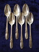 6 TINY SILVER COFFEE SPOONS - WHITE ORCHID