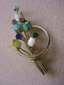 Very Pretty Vintage Brooch Gold Tone Colorful Enamel and Crystal Stones
