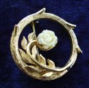 Special Vintage Brooch Gold Tone Ivory Rose