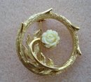 Special Vintage Brooch Gold Tone Ivory Rose