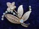 Brooch Rhinestones Pink/Gold Tone Flower