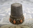 Antique Silver Thimble Coral Stones