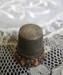 Antique Silver Thimble Coral Stones