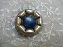 Celluloid Vintage Button - Silver - Blue