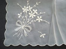 Precious HANKYBarely Pink Organdy Floral Embroidery Handkerchief