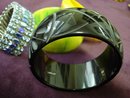 CARVED BAKELITE BRACELET-WIDE-INCREDIBLE SHOW PIECE!