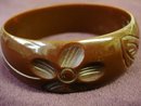 CARVED BAKELITE BRACELET BURNT TOFFEE