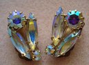 Lustrous Vintage Clip EARRINGS Aurora Borealis