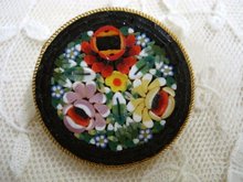 Vintage Mosaic Brooch Signed Italy
