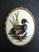 14k Gold and Ivory Scrimshaw Pin Broooch