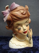 Wonderful Figural Rubens Head Vase - Purple Bow