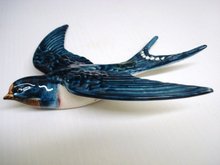 Large Blue Swallow Bird Wall Plaque