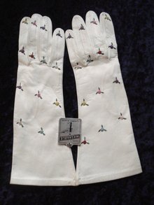 Vintage Leather Gloves - Hand Embroidered