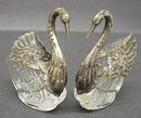 Spectacular Pair SALT CELLARS - Silver Crystal Swans