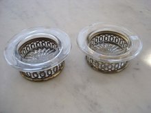 Pair Open Salts Etched Crystal/Silver