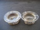 Pair Open Salts Etched Crystal/Silver