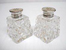 Crystal Salt/Pepper Shakers Sterling Tops