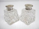Crystal Salt/Pepper Shakers Sterling Tops