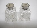 Crystal Salt/Pepper Shakers Sterling Tops