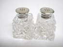 Crystal Salt/Pepper Shakers Sterling Tops