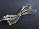 Filigree Broach Silver Tone Bow