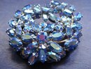Gustav Gustave Sherman Rhinestone Brooch Iridescent Blue Signed