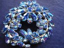 Gustav Gustave Sherman Rhinestone Brooch Iridescent Blue Signed