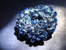 Gustav Gustave Sherman Rhinestone Brooch Iridescent Blue Signed