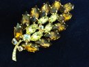 Rhinestone Leaf Broach Topaz/Citrine