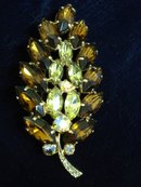Rhinestone Leaf Broach Topaz/Citrine