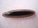 14k Gold Brooch Onyx and Seed Pearls