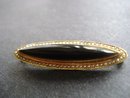14k Gold Brooch Onyx and Seed Pearls