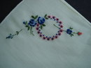 Vintage Hanky Embroidery Blue Roses