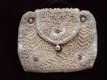 Exquisite French Beaded Vintage Bag Purse Ivory Colour Made in France