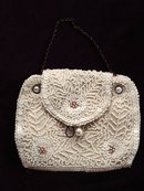 Exquisite French Beaded Vintage Bag Purse Ivory Colour Made in France