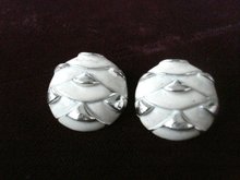 Very Pretty Enamel Clip Earrings Silver White