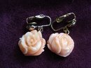 Vintage Bakelite Earrings Dangling Coral Rose