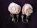 Vintage Bakelite Earrings Dangling Coral Rose