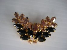 Rhinestone Brooch Black and Gold Stones