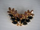 Rhinestone Brooch Black and Gold Stones